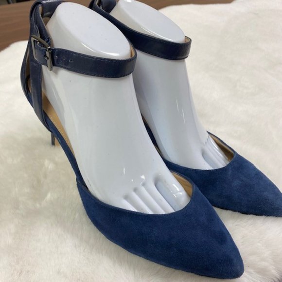 Marc Fisher "MFHIEN" Blue Suede Stiletto Ankle Strap Heels,‎ size 9 - Picture 1 of 11